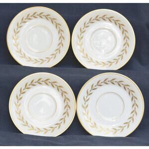 Syracuse China Four Saucers Set Old Ivory Base Jefferson Golden Laurel Pattern